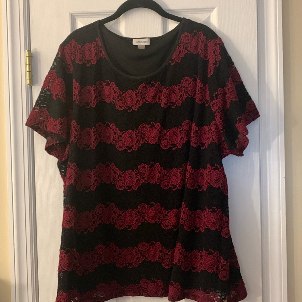 Calvin Klein Floral Lace Pullover Blouse size 3X Short Sleeve
